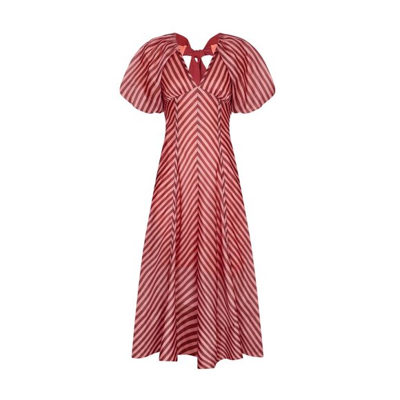 Lovaan | Tess Puff-Sleeve Linen-SIlk Midi Dress | NWT - Picture 8 of 8